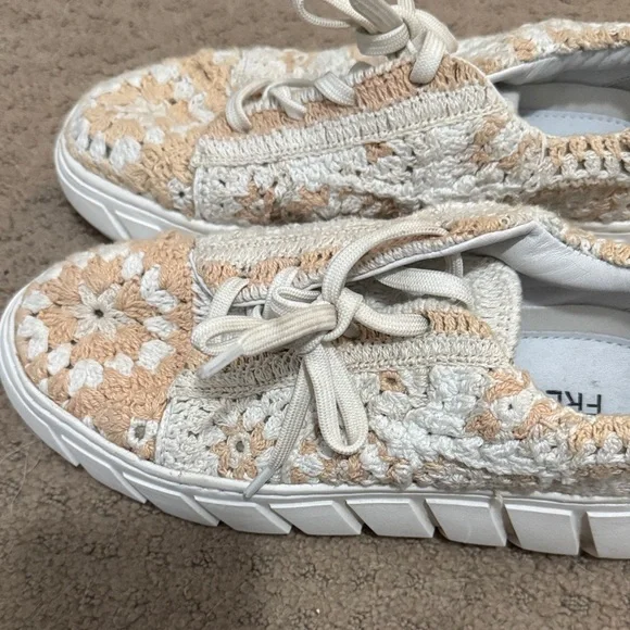 Free people women’s Crochet Sneakers - Cream and Tan - Picture 3 of 8